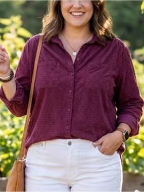 Wonderly NWT Boyfriend Shirt Rust Red 1X Long Sleeves Cotton